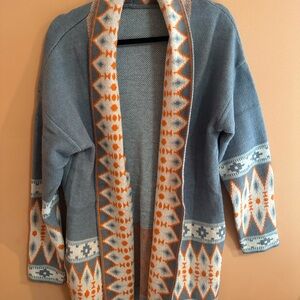 Blue and Orange Patterned Women's Sweater